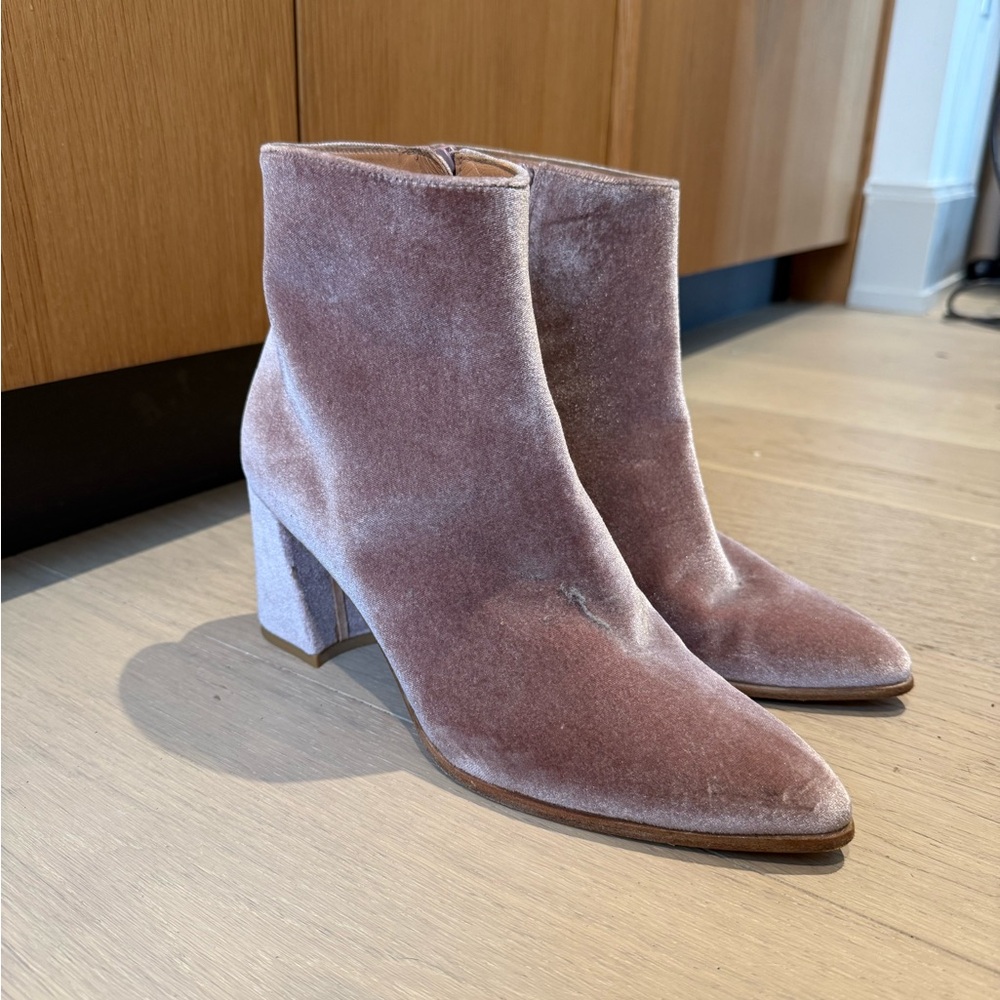 Stuart Weitzman Blush Velvet Ankle Boots